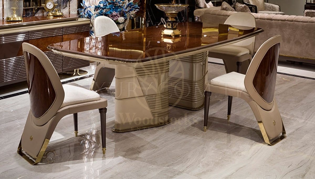 Luxury Dakota Handcrafted Teak Dining Table Set, Saharanpur, view 2