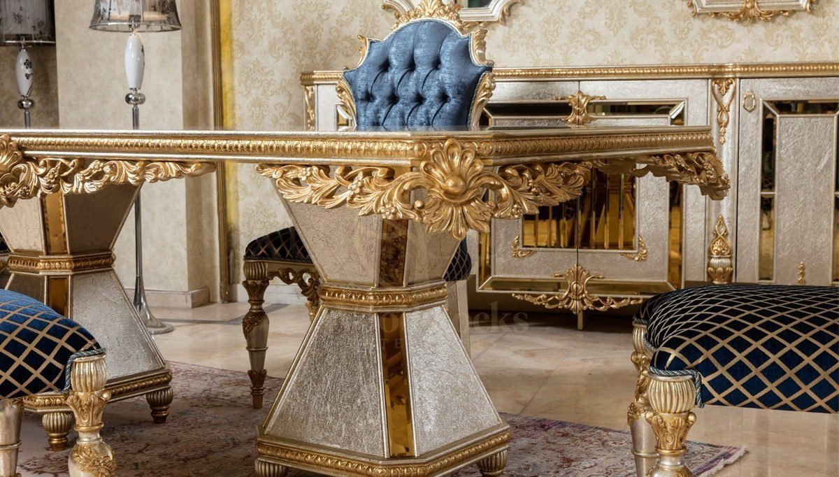 Royal Basbug Hand Carved Teak Dining Table Set, Saharanpur, view 7