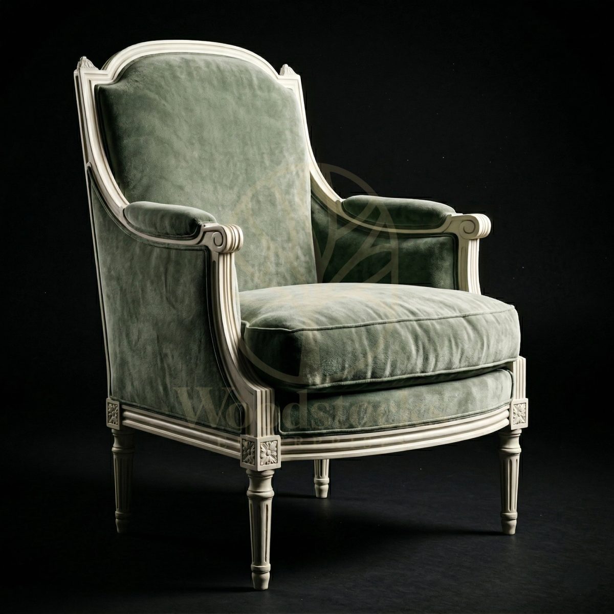 Royal Teak Louis XVI Salon Bergère à Coussin, Saharanpur, Living Room Chair