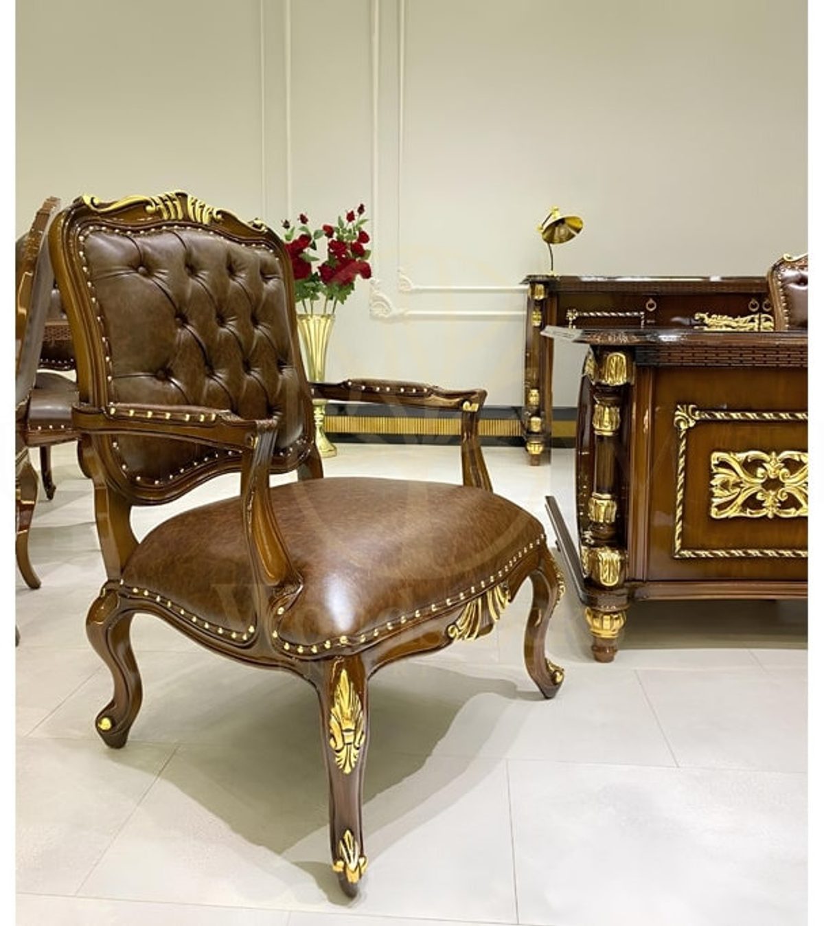 Royal Hezarfen Hand Carved Teak Office Table, Saharanpur, view 4