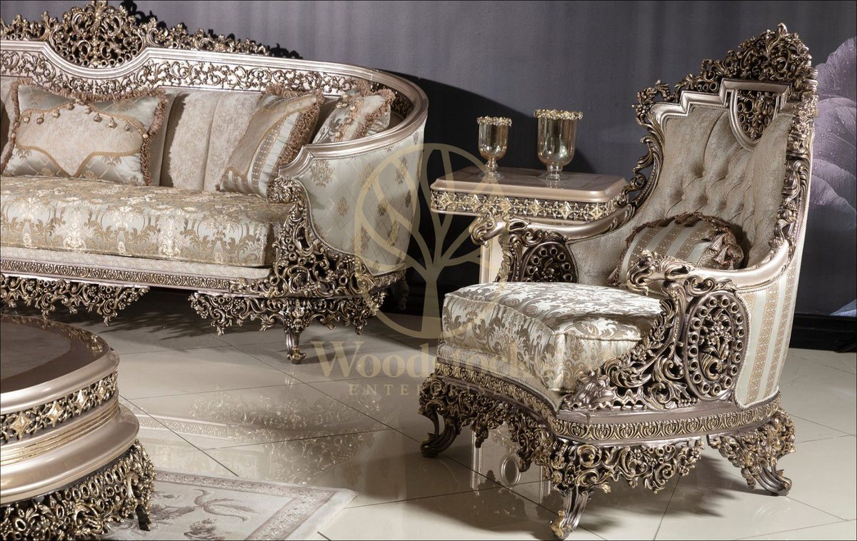 Teak Elegance Champagne and Gold Sofa Set, alternate view