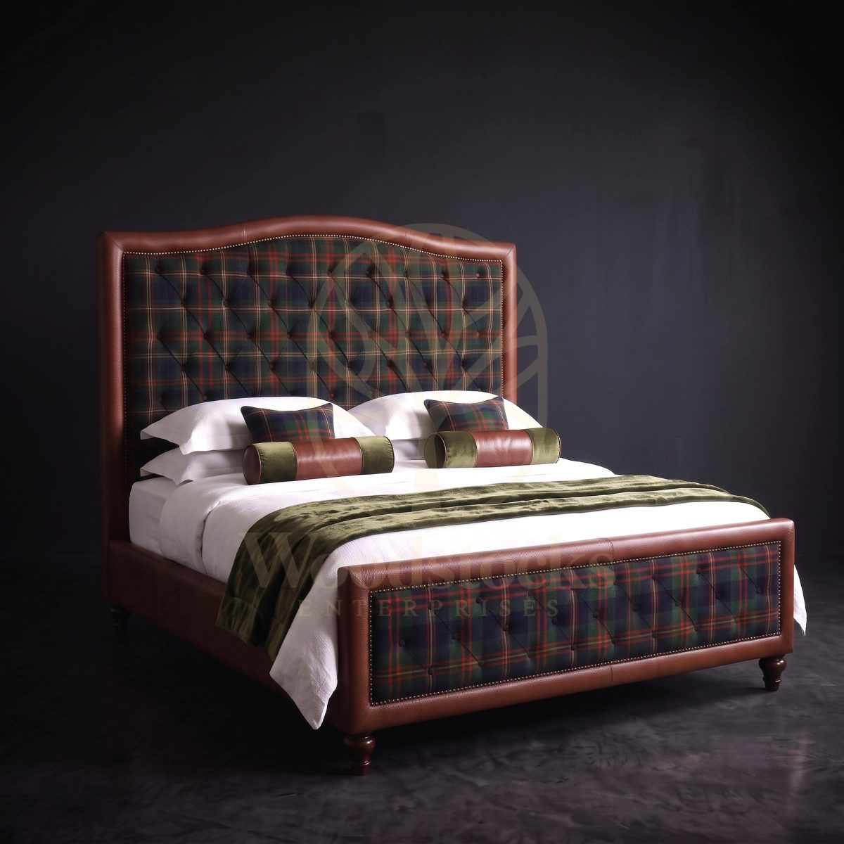 Luxury Teak Glenmore Highland Tartan Chesterfield Bed, Saharanpur, King Size Bed