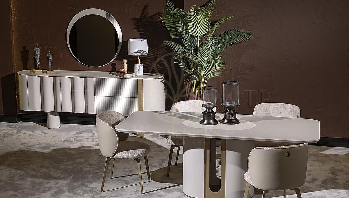 Luxury Velante Beige Handcrafted Teak Dining Table Set, Saharanpur, view 2