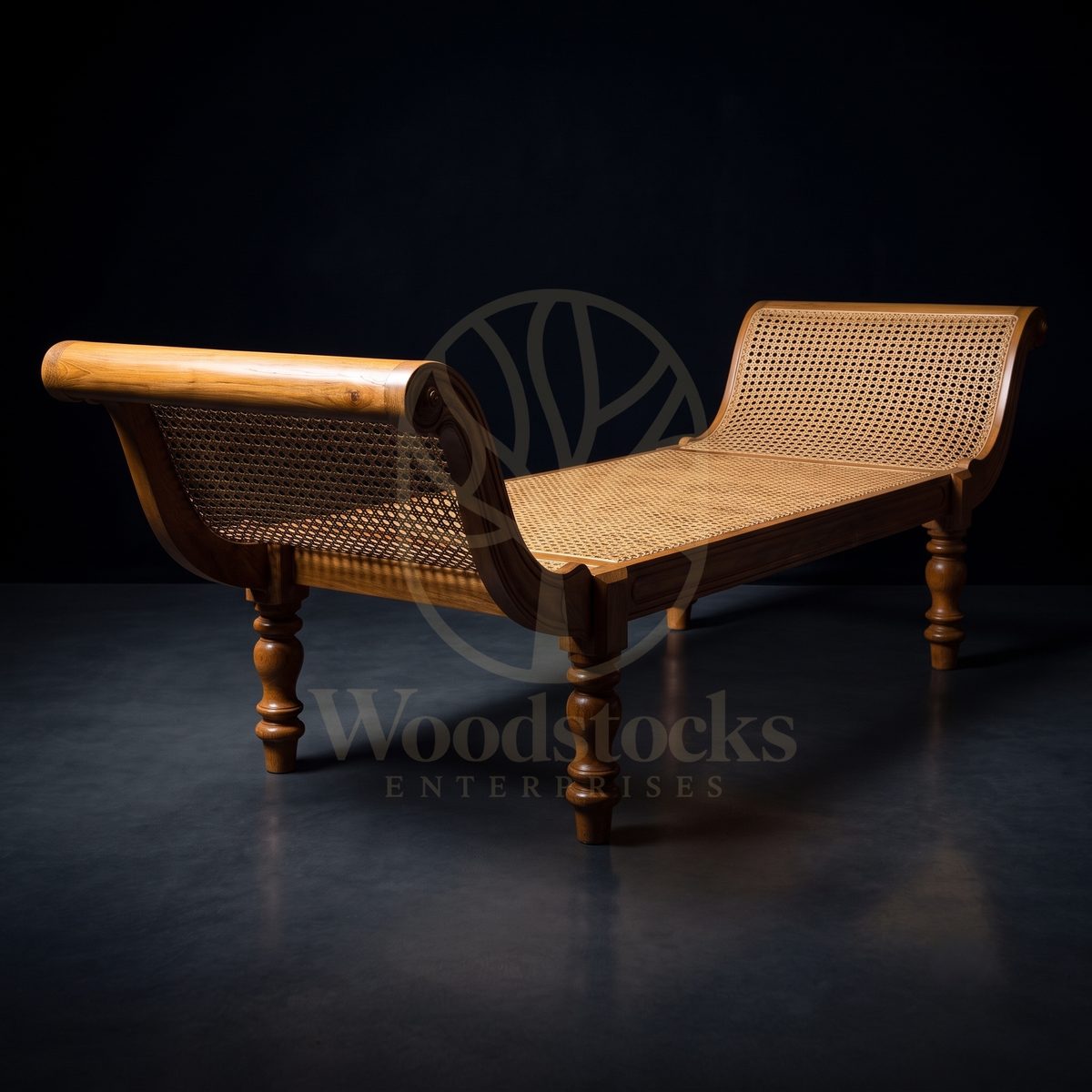 Luxury Teak Pondichéry Double-Scroll Cane Daybed, Saharanpur, view 2