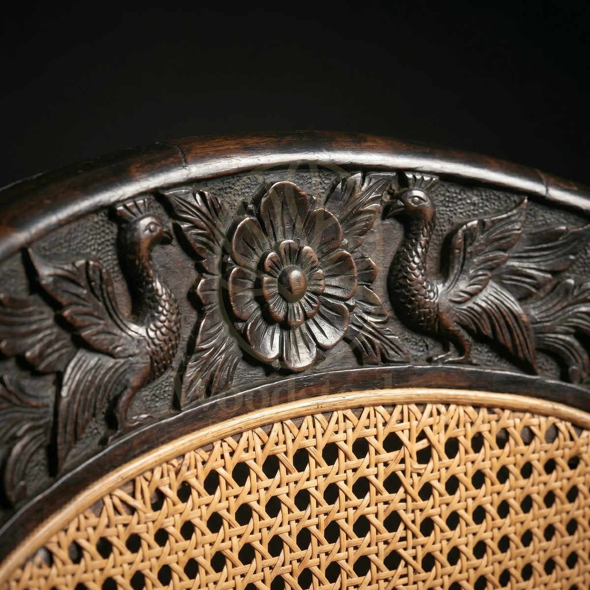 Hand Carved Teak Ceylonese Colonial Cane Bergère, Saharanpur, view 5