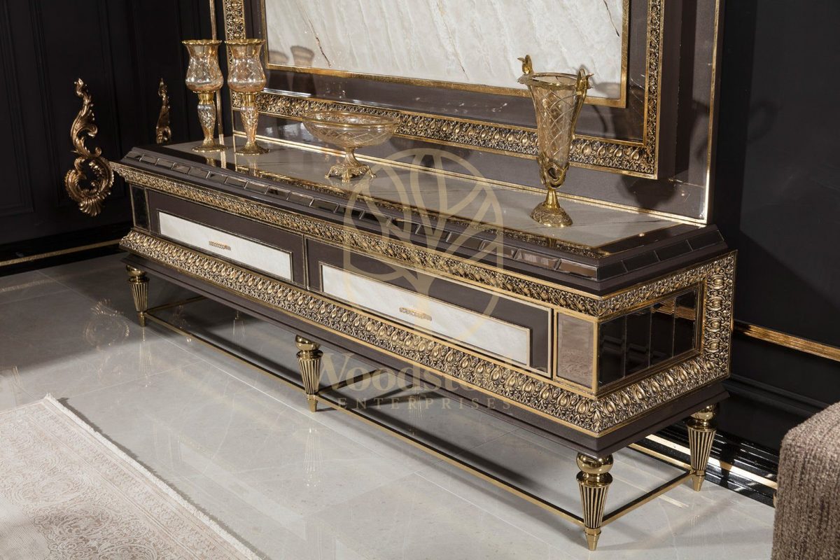 Teak Imperial Black and Silver TV Cabinet, alternate view