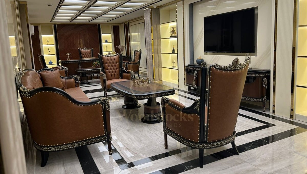 Royal Kolan Hand Carved Teak Office Table, Saharanpur, view 2