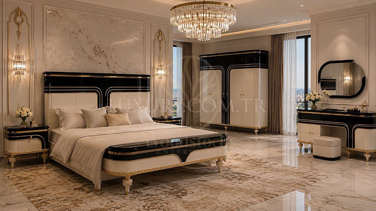 Luxury Montella White Black Handcrafted Teak King Size Bed, Saharanpur, King Size Bed