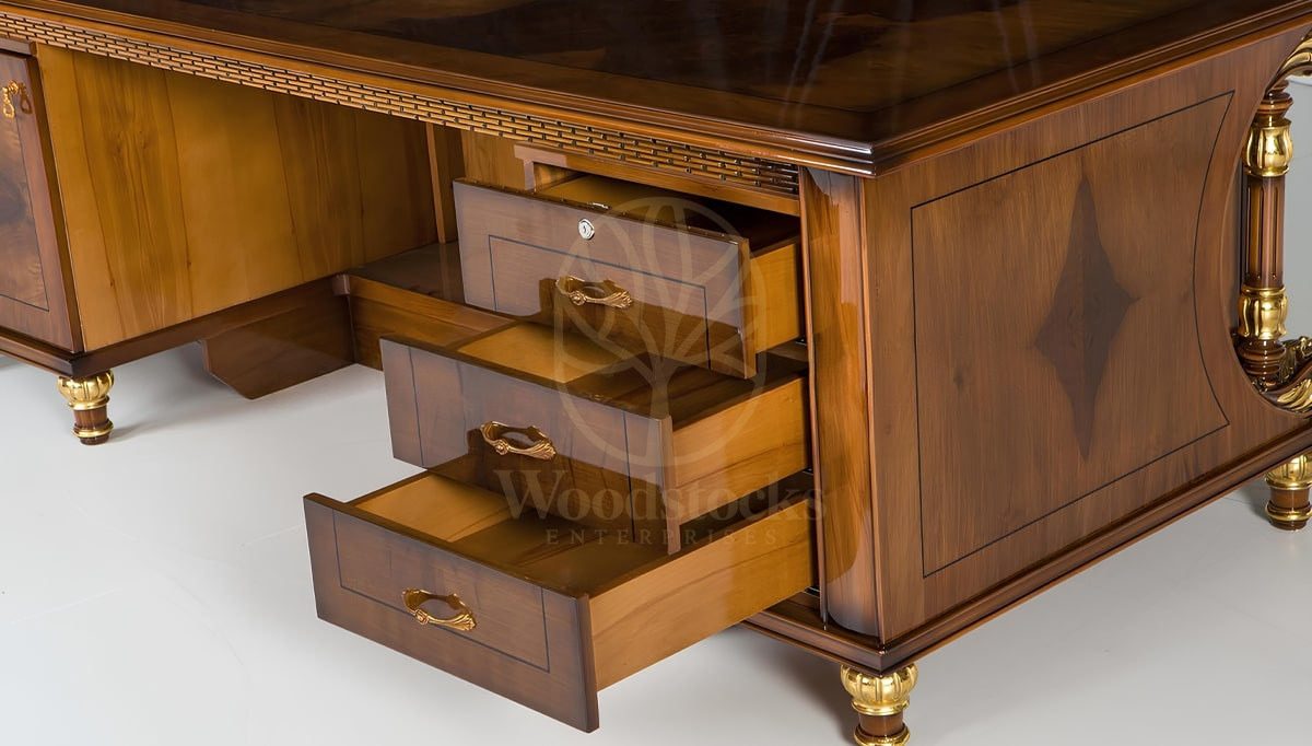 Royal Hezarfen Hand Carved Teak Office Table, Saharanpur, view 5