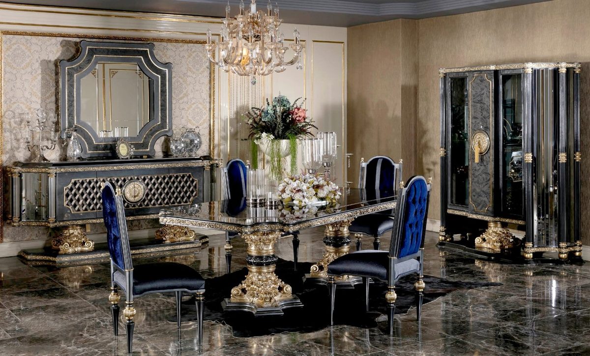 Teak Roma Blue and Gold Dining Set, Dining Table