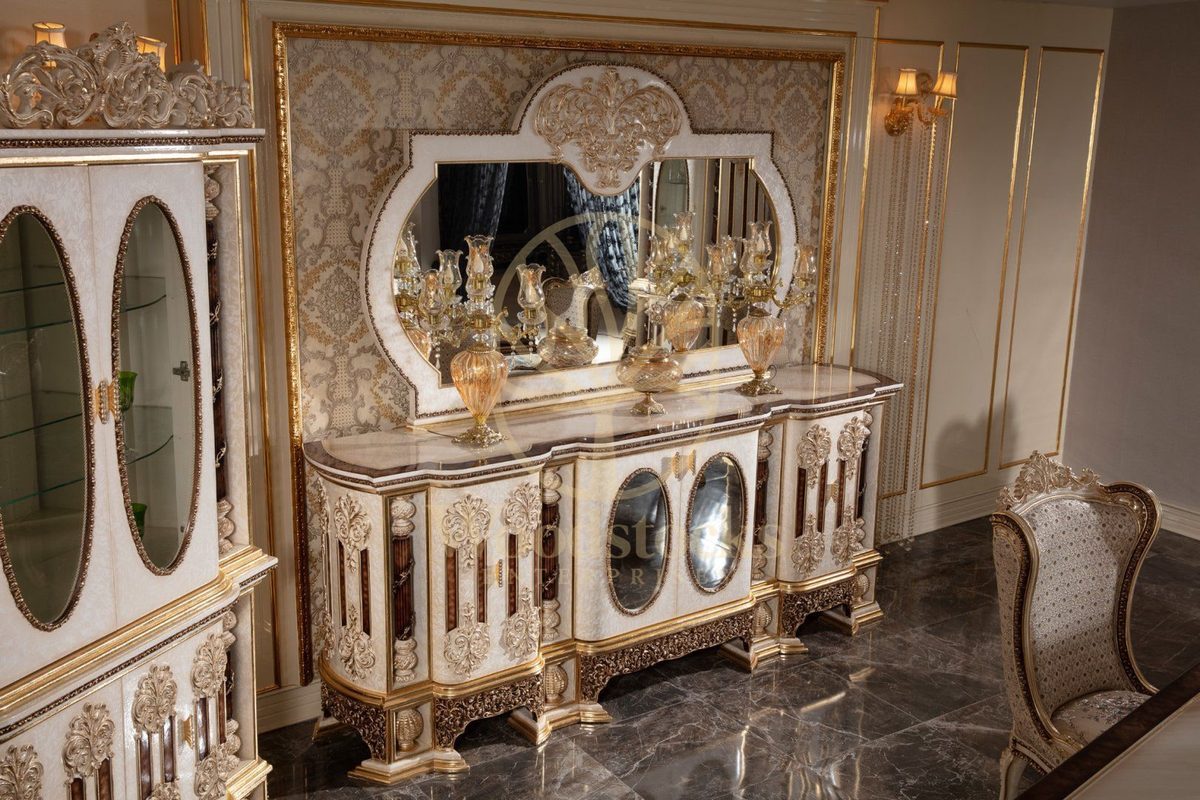 Teak Monaco Cream and Gold Console Table, alternate view