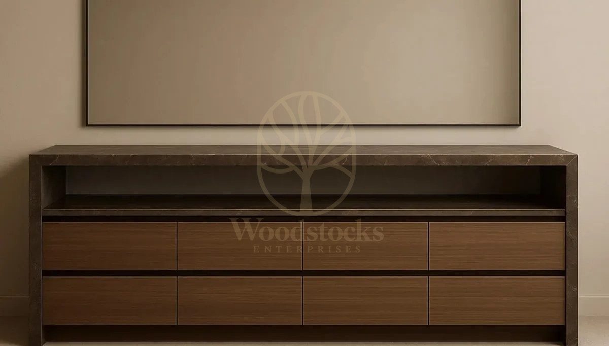 Luxury Roma Walnut Handcrafted Teak TV Cabinet, Saharanpur, view 2