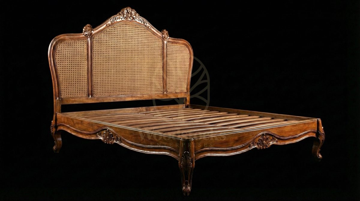 Royal Hand Carved Teak Faubourg Saint-Antoine Cane Bed, Saharanpur, view 2