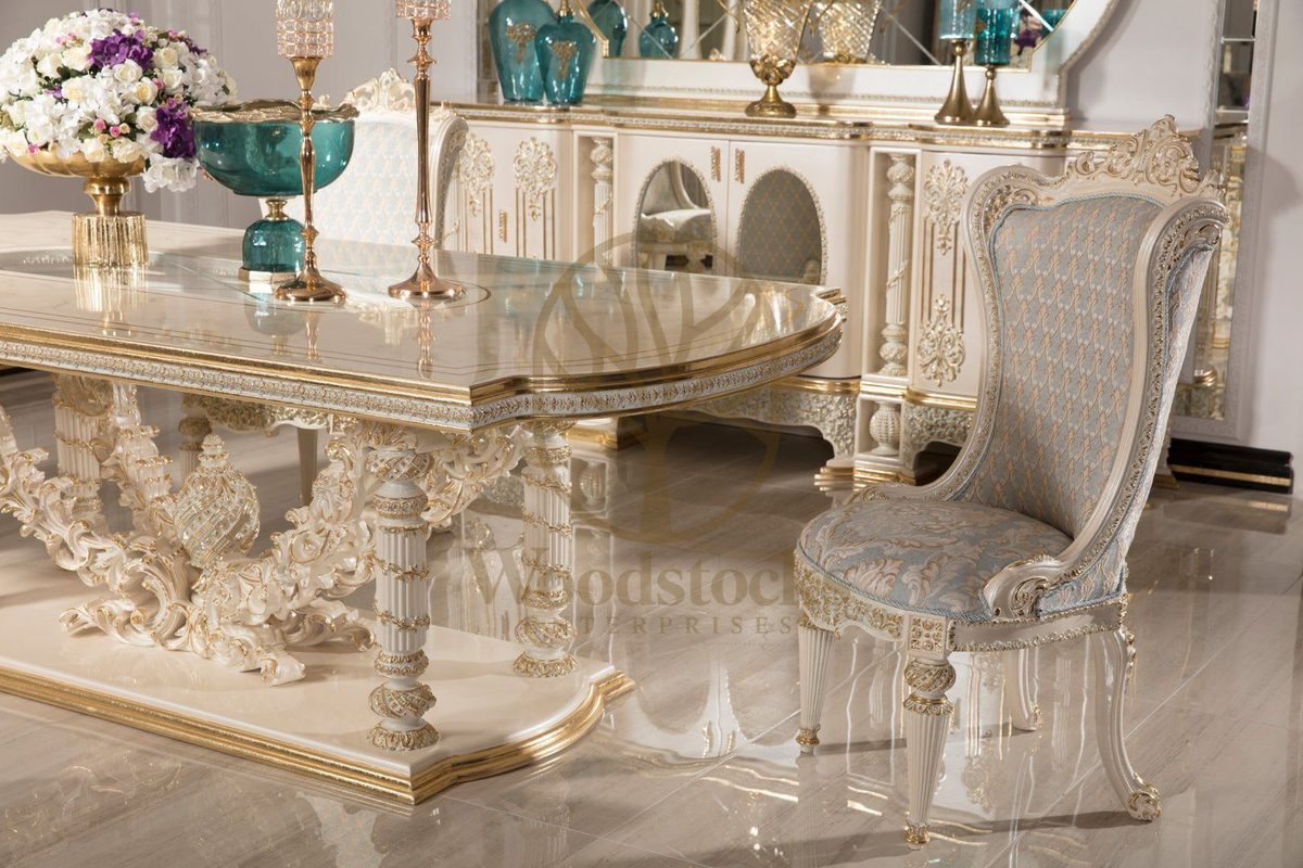 Teak Monaco Ivory and Gold Dining Set, view 11