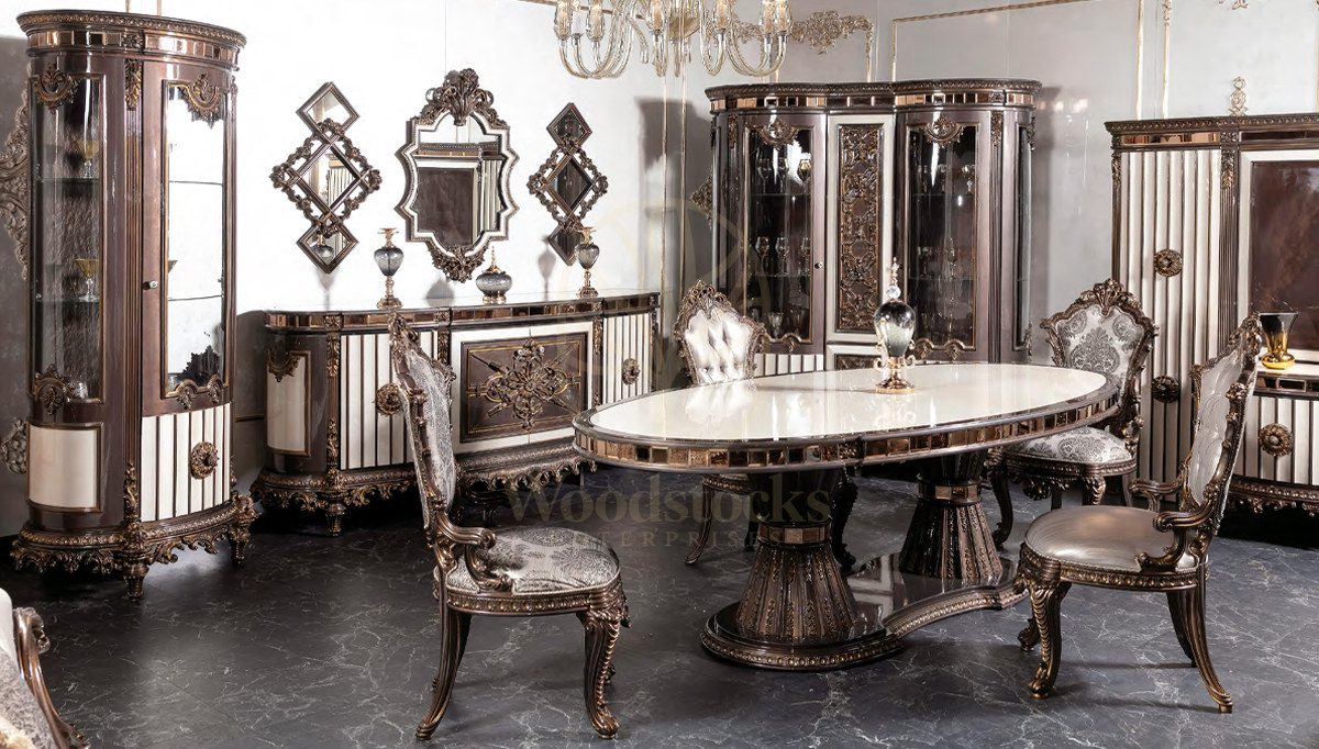 Royal Bendigo Hand Carved Teak Dining Table Set, Saharanpur, Dining Table