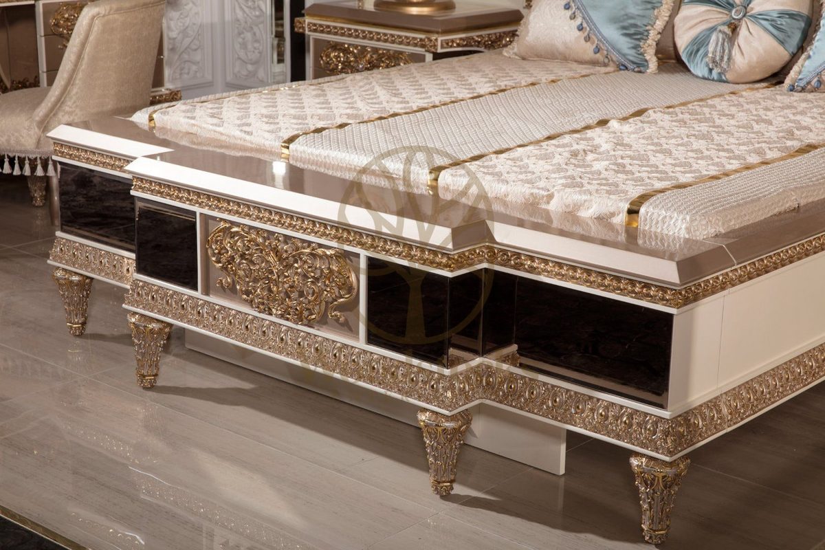 Teak Ornate Cream and Gold 4-Piece King Size Bed, view 3