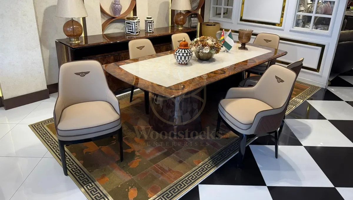 Luxury Sedna Brown Handcrafted Teak Dining Table Set, Saharanpur, view 5