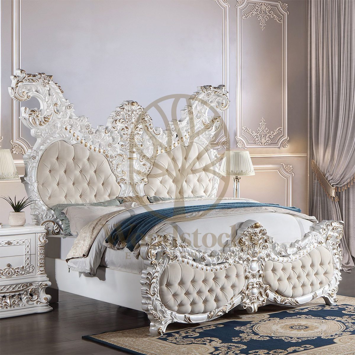 Teak Luxury Ivory 4-Piece King Size Bed, King Size Bed