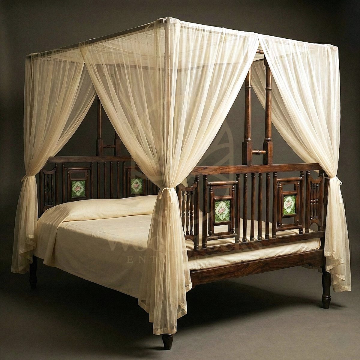 Royal Hand Carved Teak Deccan Residency Bungalow Canopy Bed, Saharanpur, Four Poster Bed