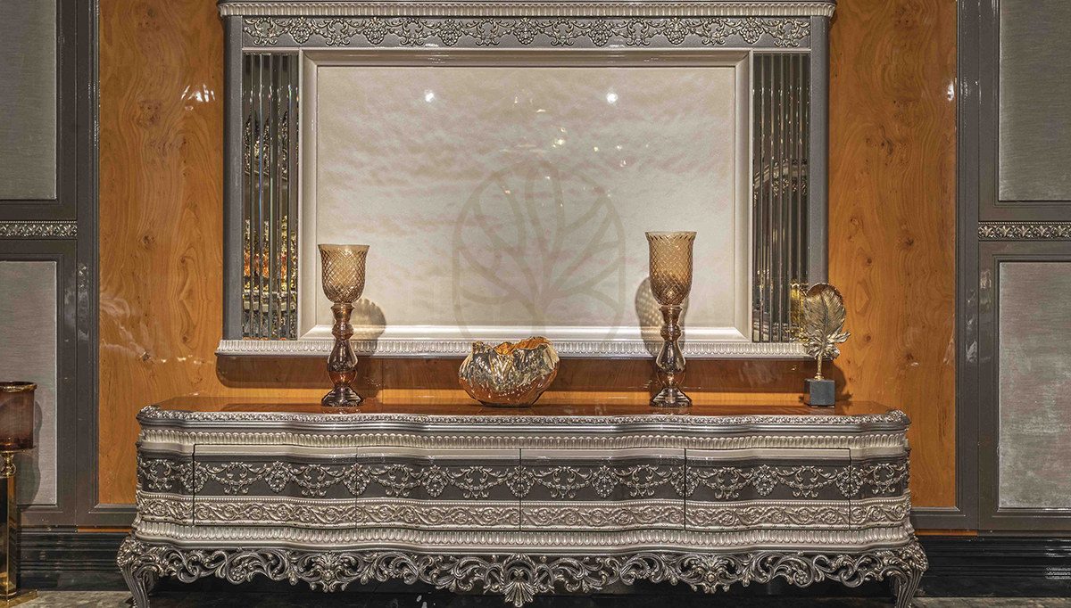 Royal Cenevre Hand Carved Teak TV Cabinet, Saharanpur, view 2