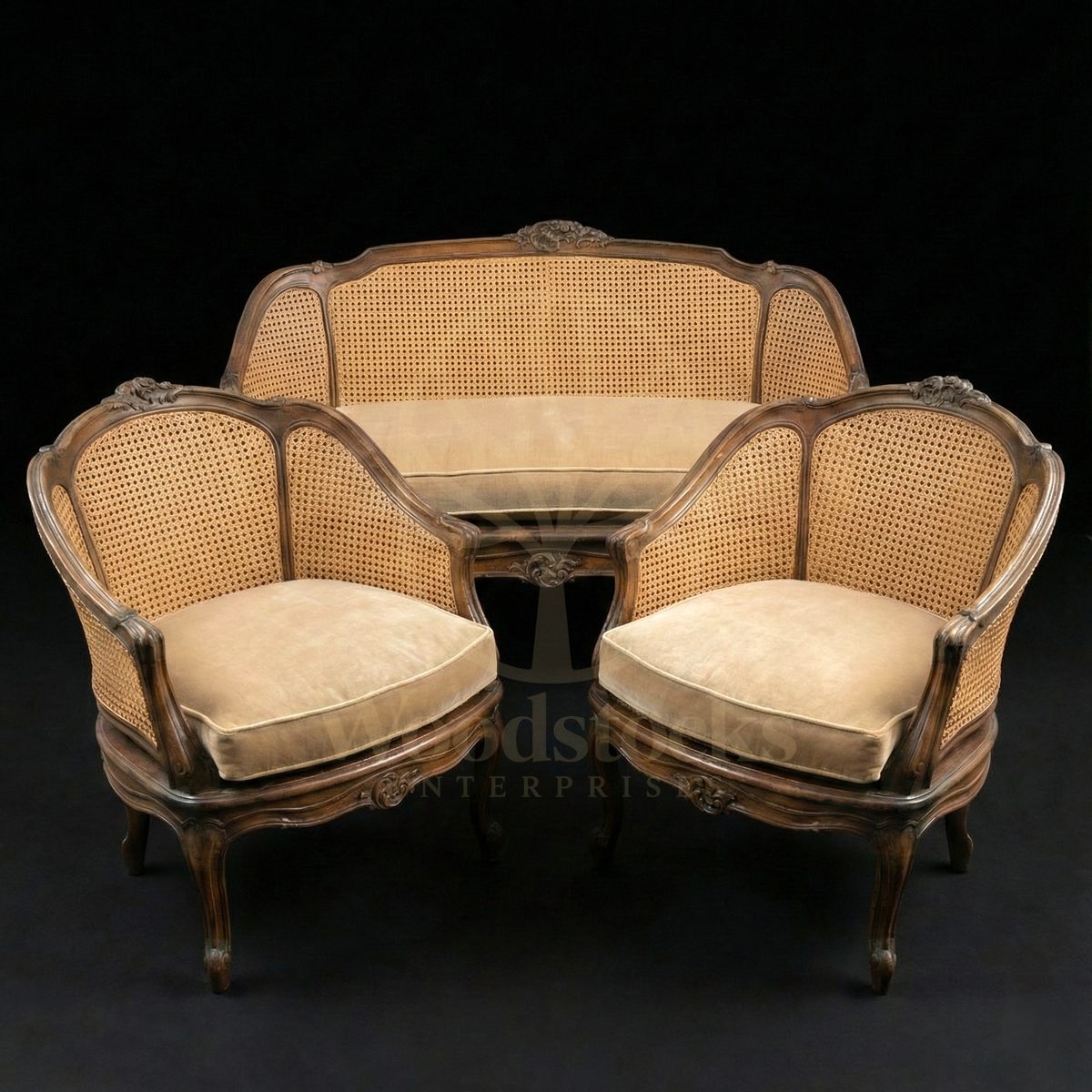 Royal Teak Provençal Cane Serenade Louis XV Sofa Set, Saharanpur, Sofa Set