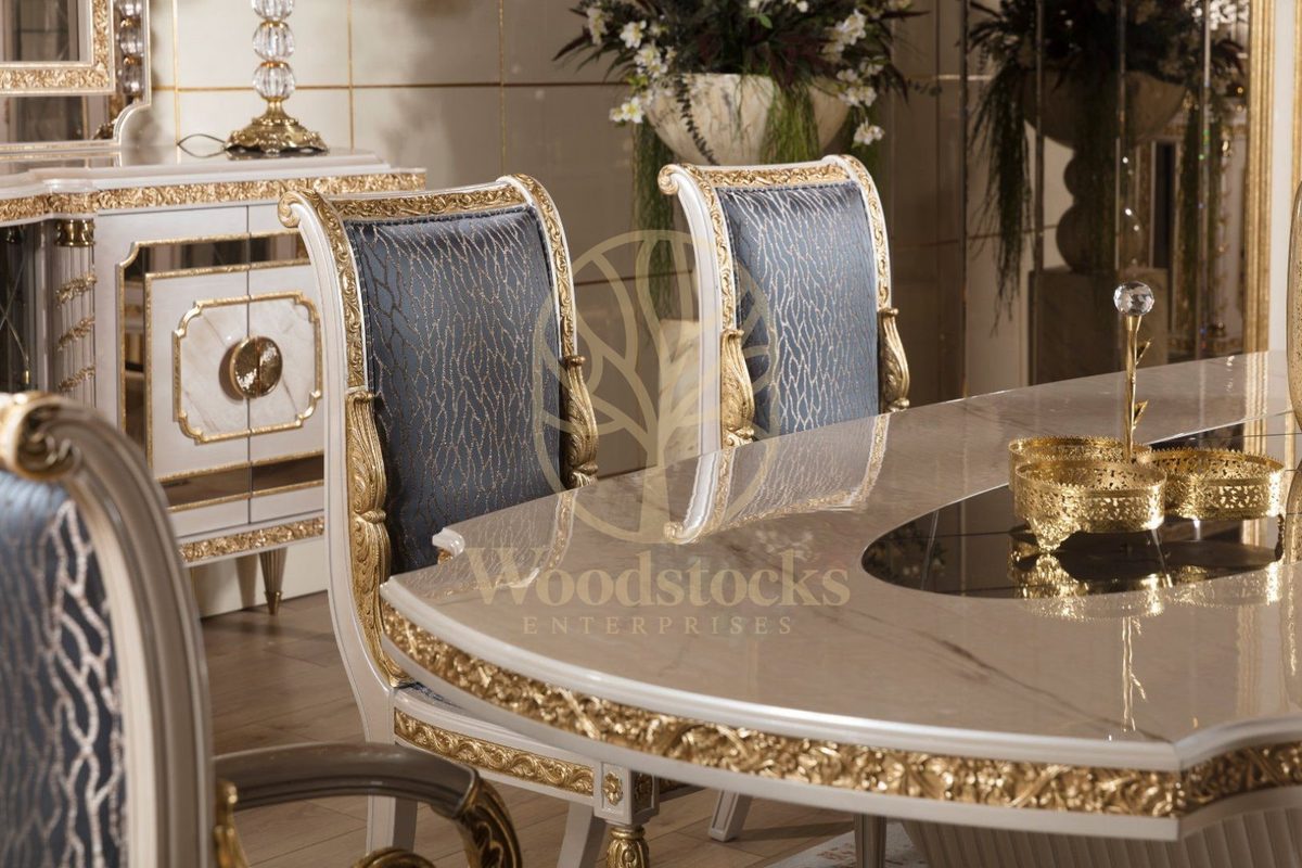 Teak Sarina Ivory and Blue Dining Set, view 6