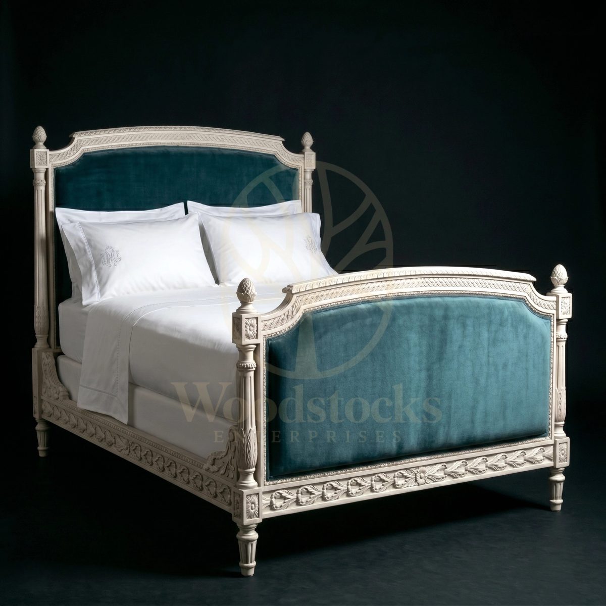 Royal Hand Carved Teak Petit Trianon Louis XVI Bedstead, Saharanpur, King Size Bed