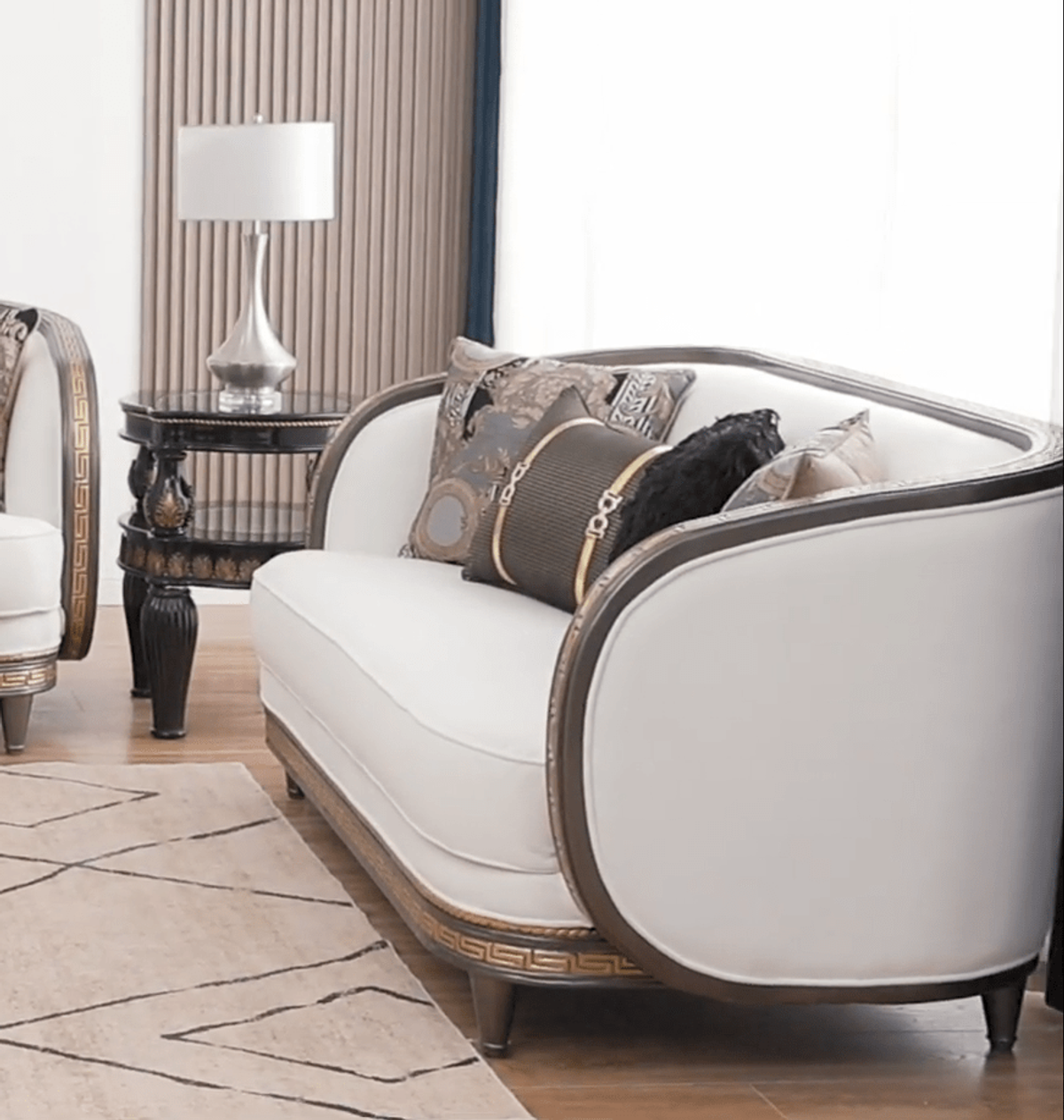 WSE High Quality Teak Wood Contemporary White Sofa Set, Sofa Set