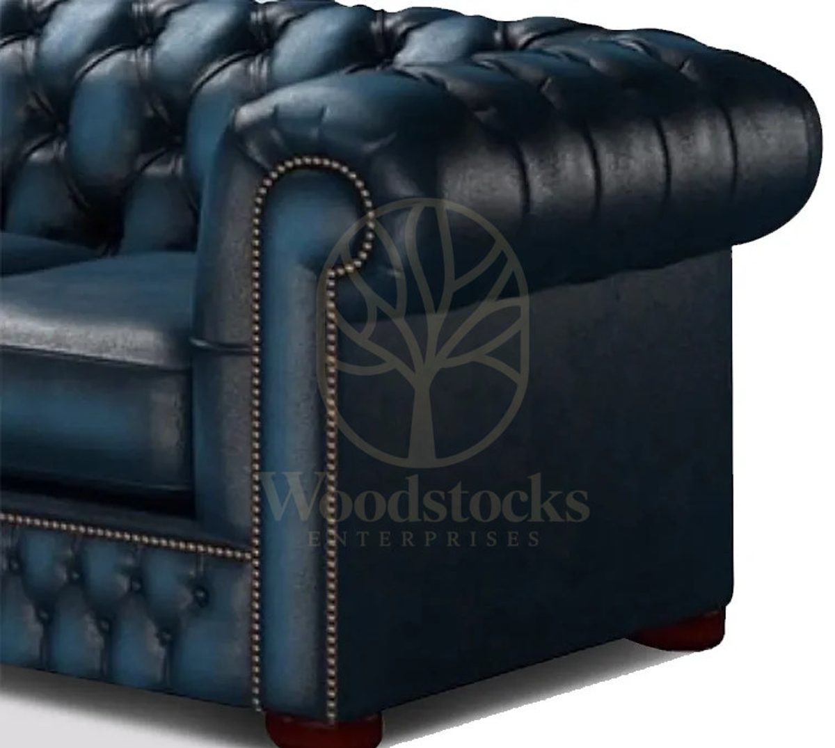 Royal Nirva Blue Chesterfield Hand Carved Teak L-Shape Sofa, Saharanpur, view 2