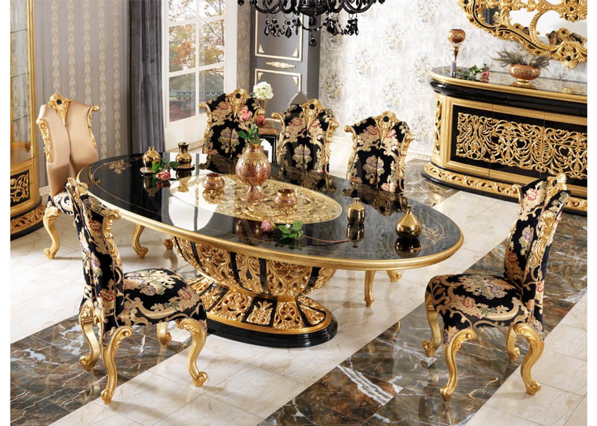 Royal Harzemsah Black Hand Carved Teak Dining Table Set, Saharanpur, view 5