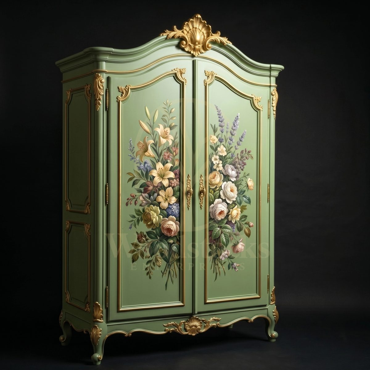 Royal Teak Armoire aux Fleurs de Provence, Saharanpur, alternate view