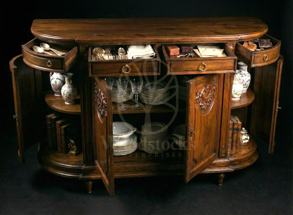 Royal Hand Carved Teak Versailles Laurel-Shell Banquet Sideboard, Saharanpur, view 4