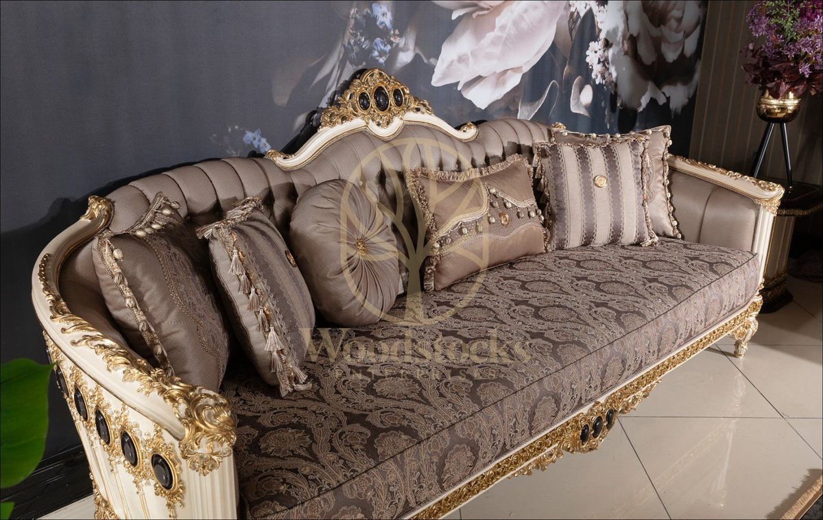 Teak Regal Ivory and Gold Sofa Set, view 10