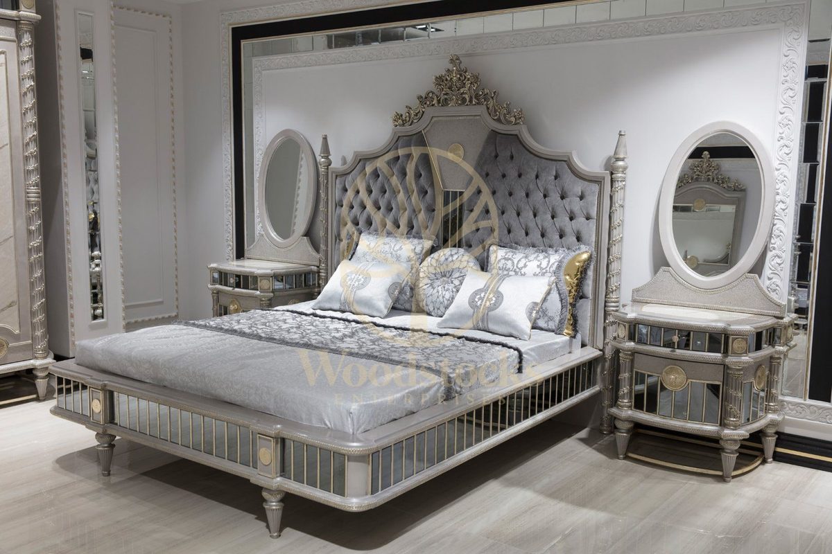 Teak Nora Ivory and Grey 4-Piece King Size Bed, view 20