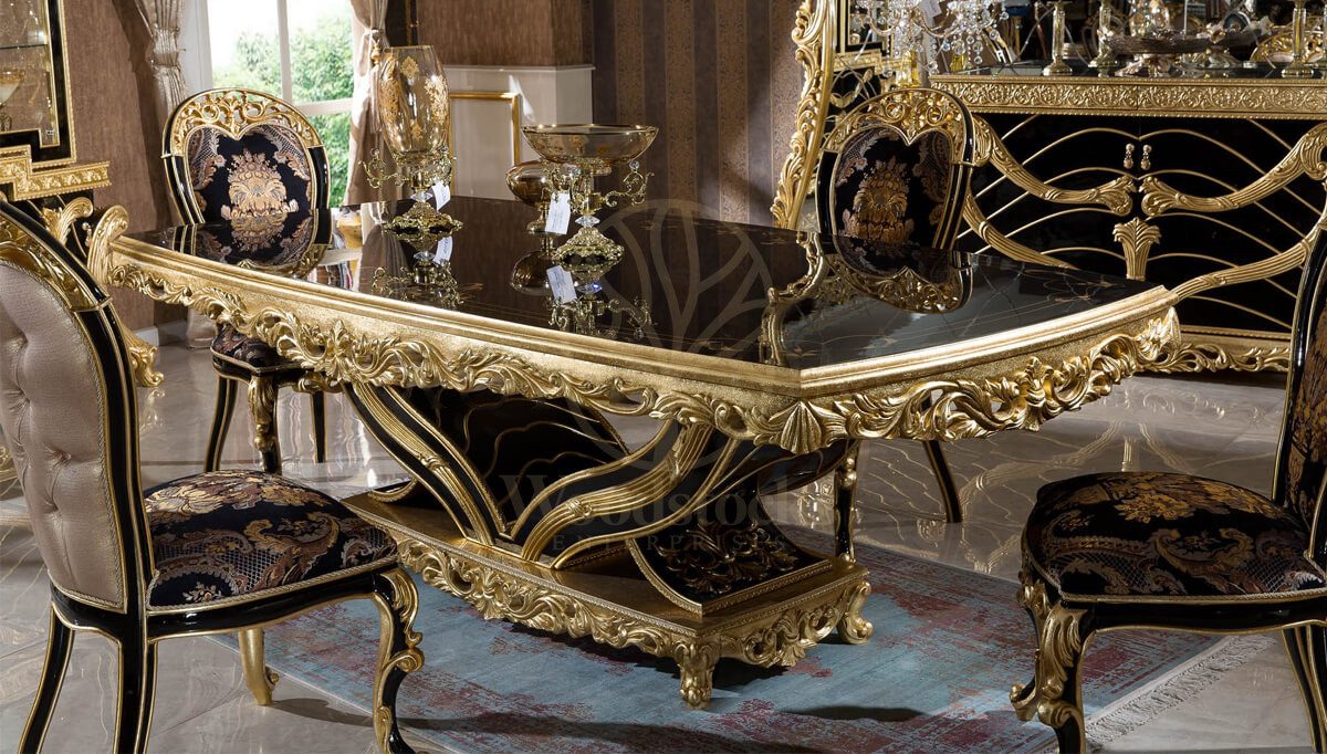 Royal Mecidiye Black Hand Carved Teak Dining Table Set, Saharanpur, view 5