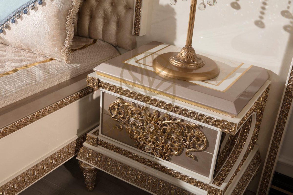 Teak Ornate Cream and Gold 4-Piece King Size Bed, view 4