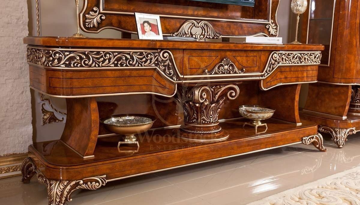 Royal Safir Hand Carved Teak TV Cabinet, Saharanpur, view 3