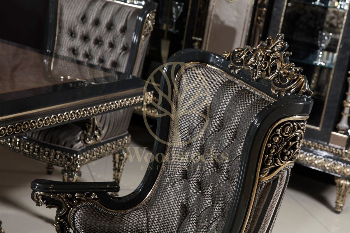 Teak Ornate Charcoal and Silver Dining Set, view 3
