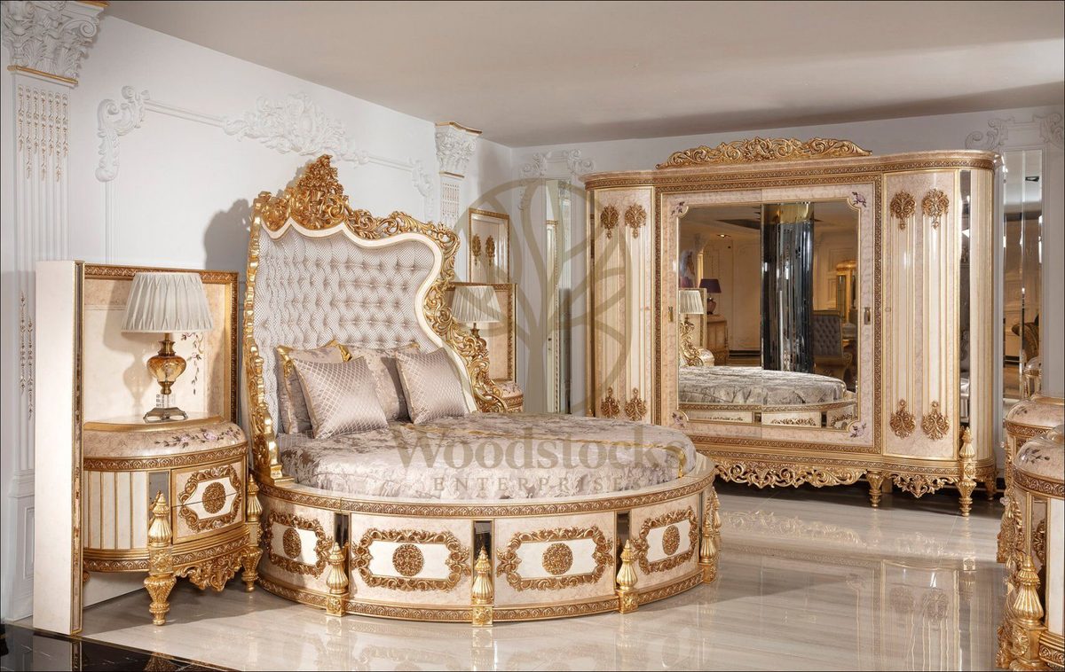 Teak Palace Ivory and Gold Carved King Size Bed, view 5
