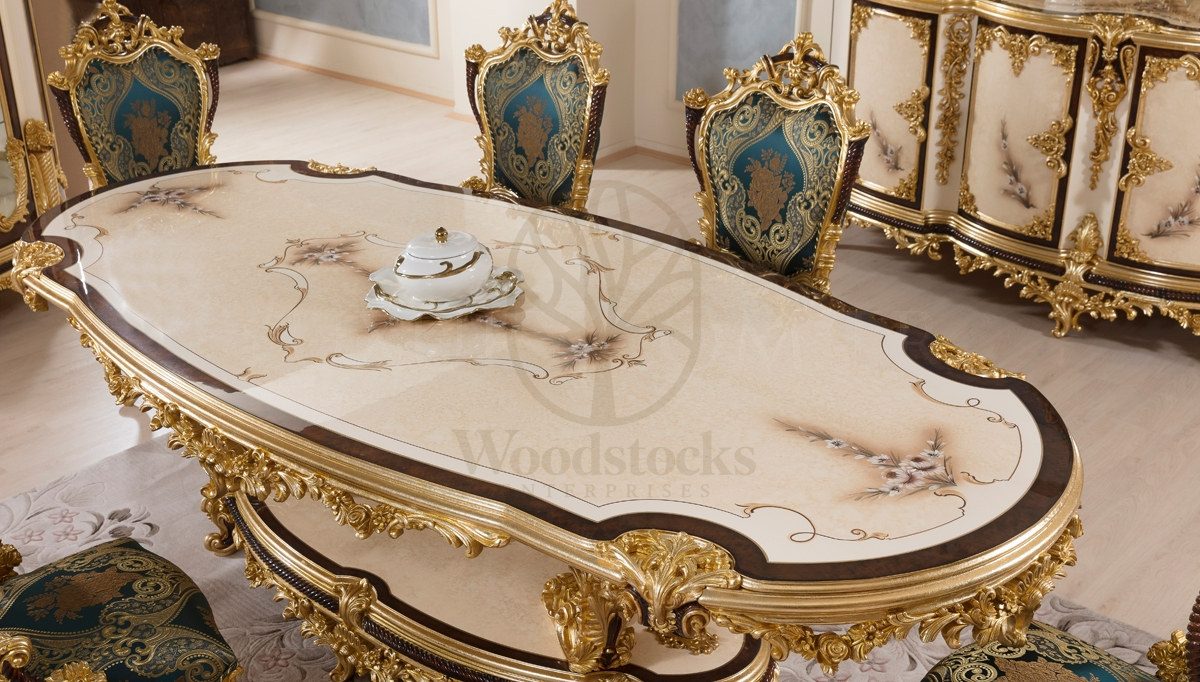Royal Gazel Hand Carved Teak Dining Table Set, Saharanpur, view 2