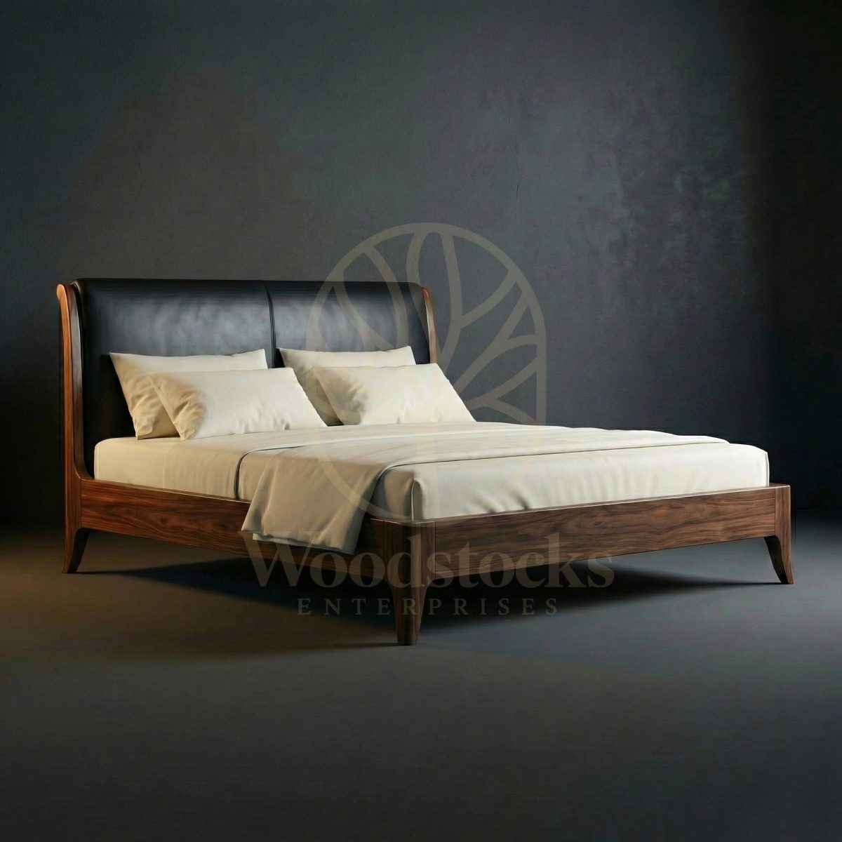 Luxury Teak Normandie Streamline Moderne Leatherback Bed, Saharanpur, King Size Bed