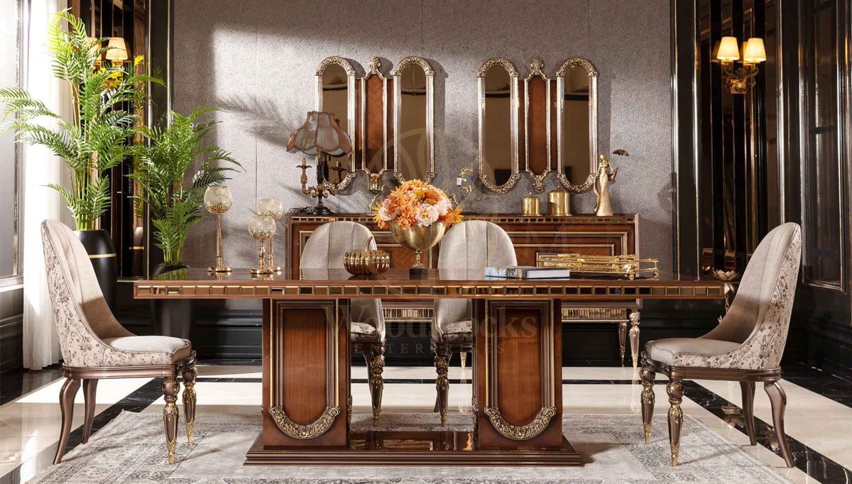 Royal Akira Walnut Hand Carved Teak Dining Table Set, Saharanpur, view 2