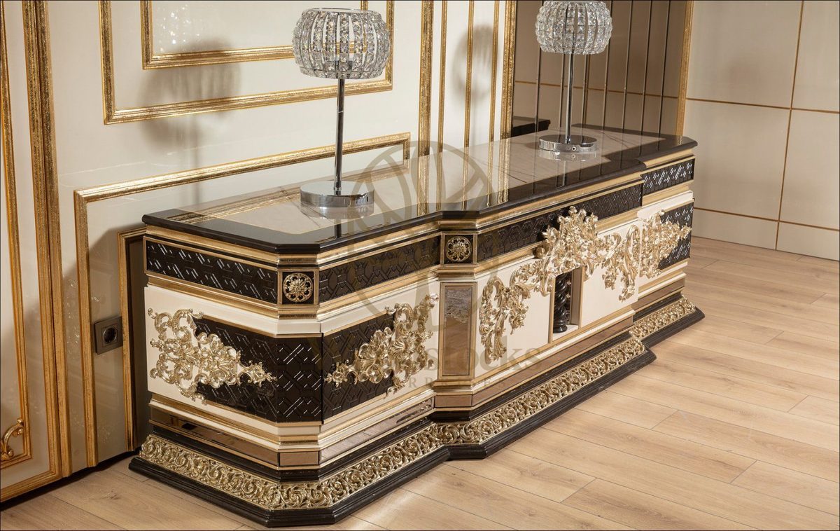 Teak Baroque Ivory and Black Dining Set, view 3