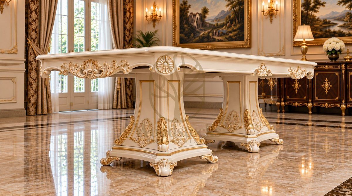 Maharaja Luxury Hand-Carved Teak Dining Table III, alternate view