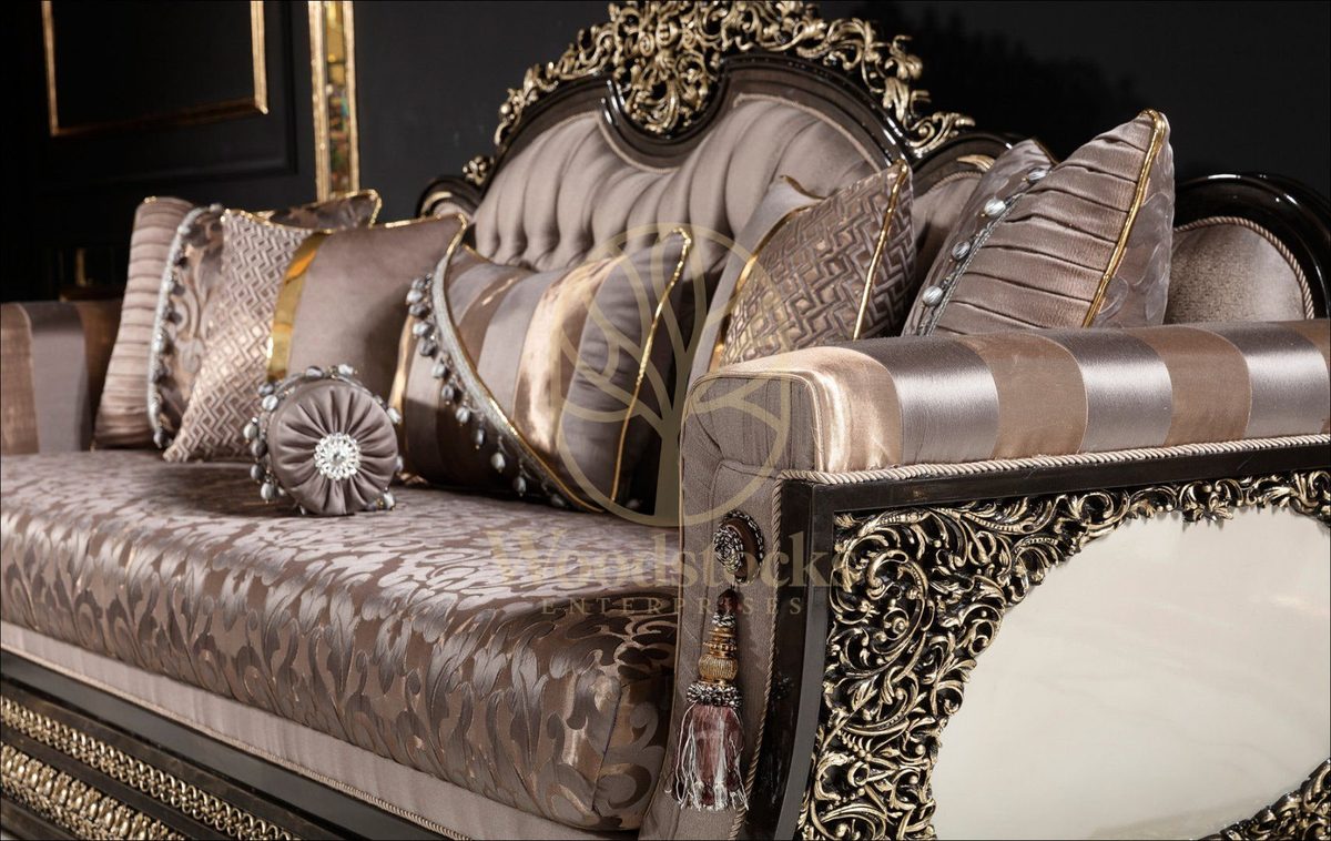 Teak Palace Brown and Gold Carved Sofa Set, view 8