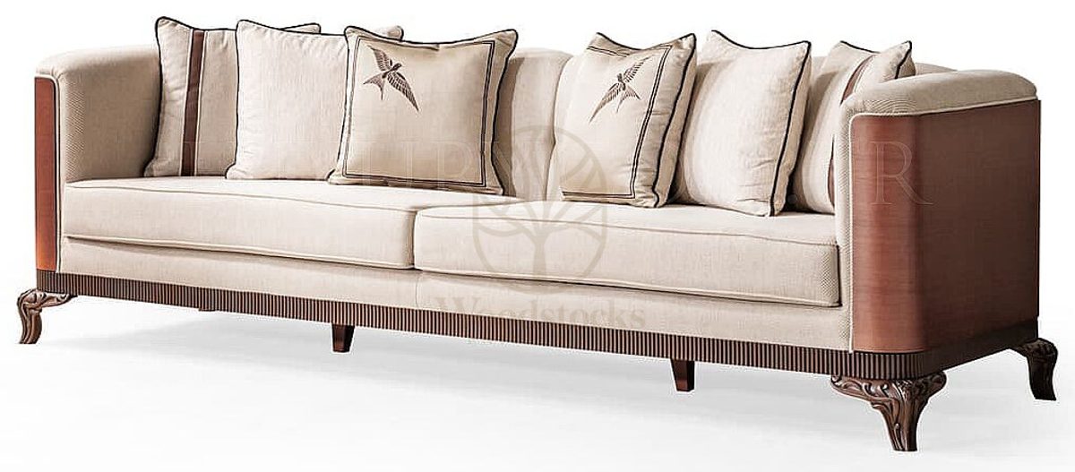 Royal Karya Beige Chesterfield Hand Carved Teak Sofa Set, Saharanpur, view 4