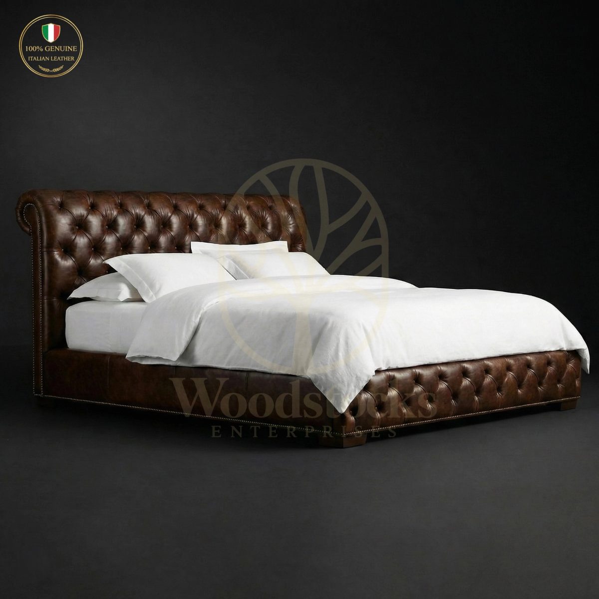 Luxury Teak Winston Chesterfield Leather Bed, Saharanpur, King Size Bed