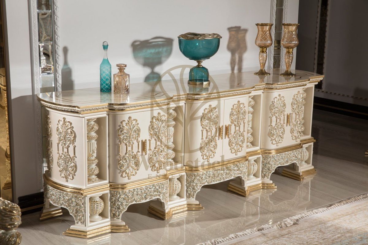 Teak Monaco Ivory and Gold TV Cabinet, TV Cabinet
