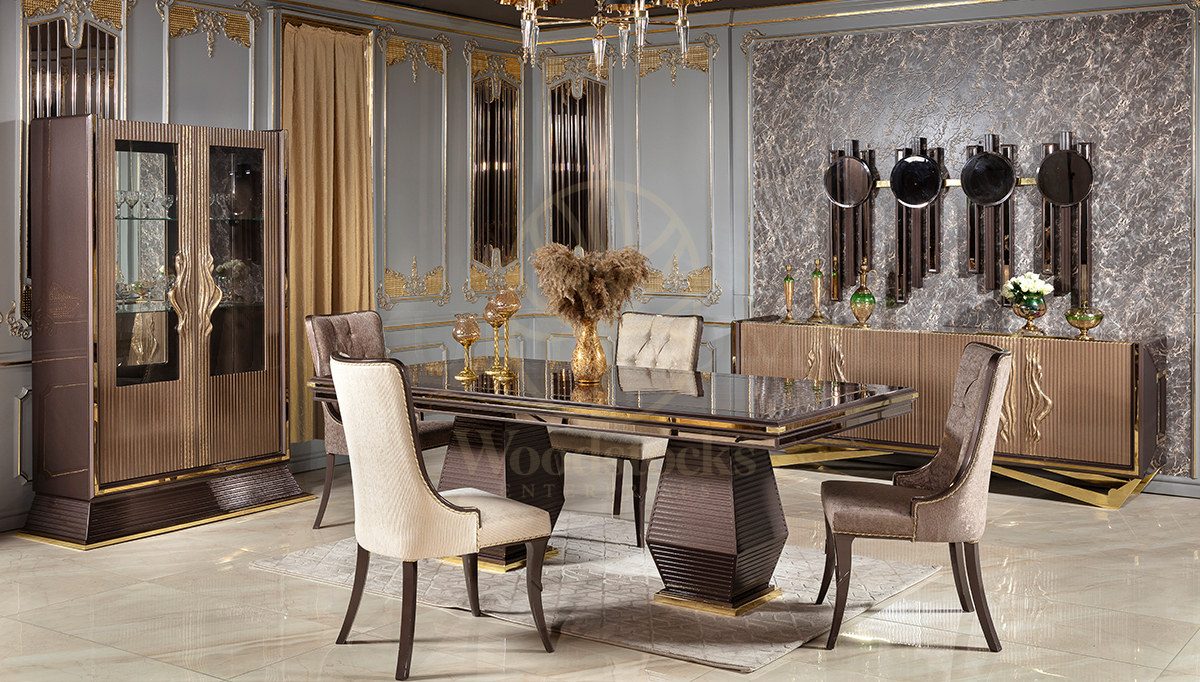 Luxury Valentin Handcrafted Teak Dining Table Set II, Saharanpur, Dining Table