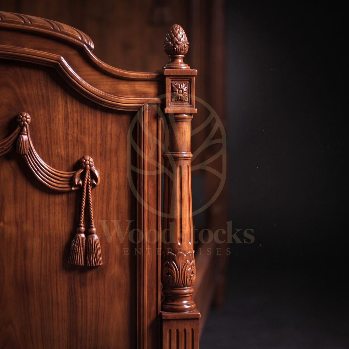 Royal Hand Carved Teak Trianon Louis XVI Garland Bed, Saharanpur, view 5